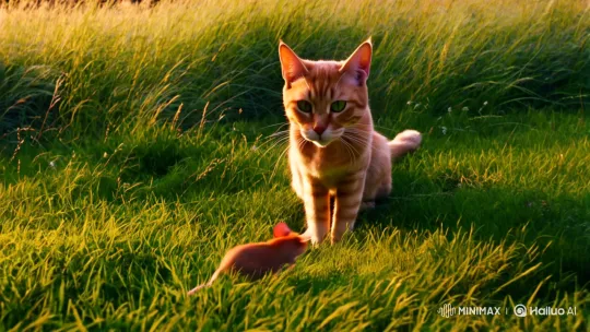 Ginger Cat's Graceful Hunt in Golden Meadow – AI Generated Video | Hailuo AI
