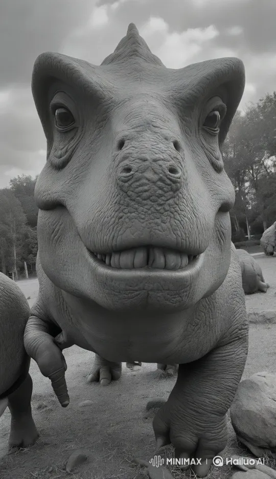 Curious Dinosaur Sculptures in Outdoor Setting – AI Generated Video | Hailuo AI