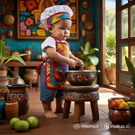 Child Chef in Colorful Kitchen with Artistic Decor – AI Generated Video | Hailuo AI