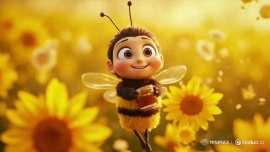 Joyful Bee Navigates Golden Sunflower Field – AI Generated Video | Hailuo AI