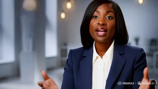 Sophisticated Newscaster Commands Attention in Modern Studio – AI Generated Video | Hailuo AI