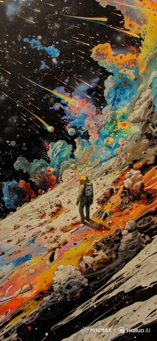 Astronaut Explores Vibrant Alien Landscape with Swirling Clouds – AI Generated Video | Hailuo AI