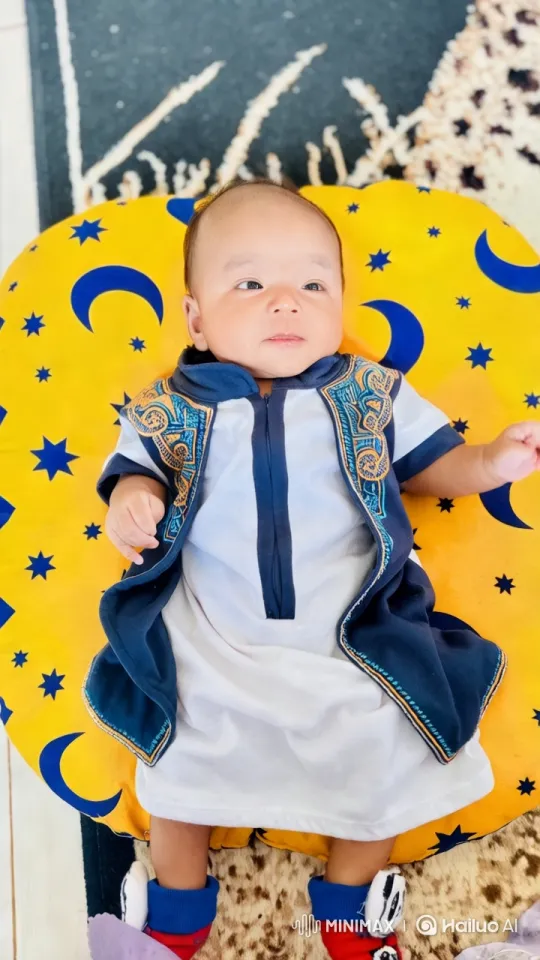 Baby Dancing in Embroidered Outfit on Colorful Cushion – AI Generated Video | Hailuo AI