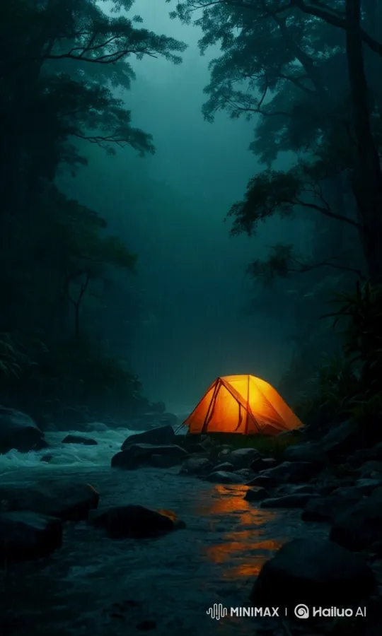 Tranquil Night in a Forest by the River – AI Generated Video | Hailuo AI