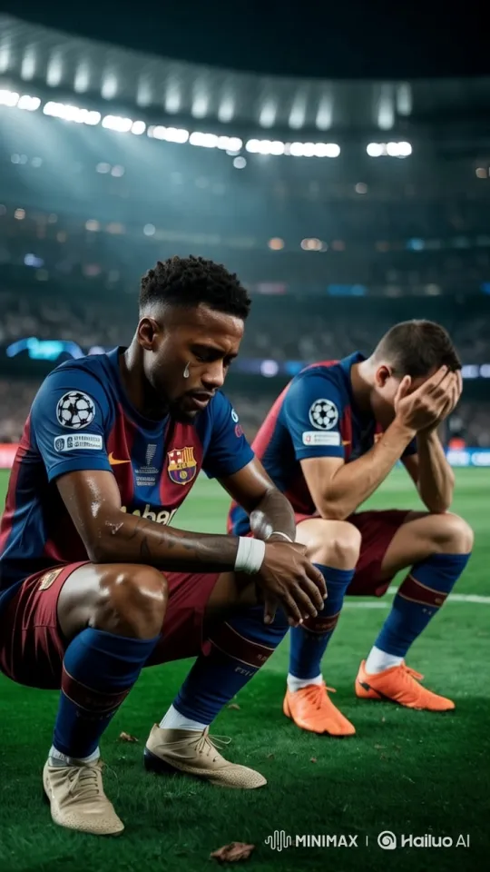Barcelona Player Reflects on Loss in Rainy Night Scene – AI Generated Video | Hailuo AI