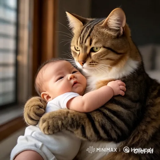 Cat Holds Baby, Shares Tender Moment – AI Generated Video | Hailuo AI