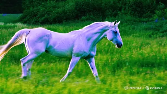 White Horse Glides Through Enchanted Meadow – AI Generated Video | Hailuo AI