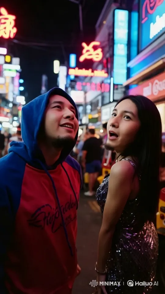 Indonesian Man Surprised by Glamorous Ladyboy in Pattaya Nightlife – AI Generated Video | Hailuo AI