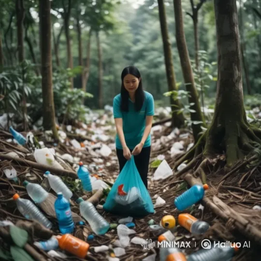Woman Cleans Up Plastic Waste in Forest – AI Generated Video | Hailuo AI