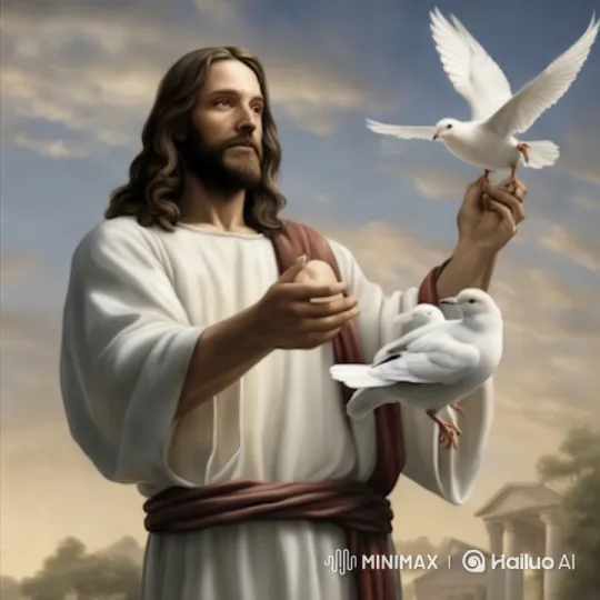 Tranquil Figure Interacts with Doves in Ethereal Setting – AI Generated Video | Hailuo AI