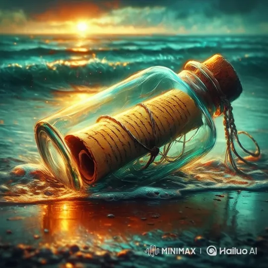 Sunset Beach: Bottle with Parchment in Live2D Animation – AI Generated Video | Hailuo AI