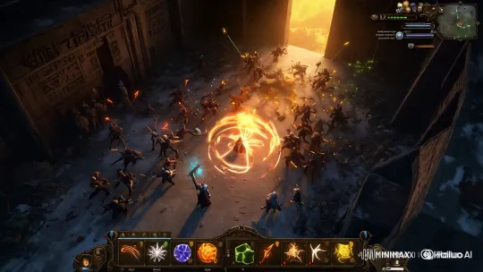 Ancient Temple Mage Battle in Dynamic MMORPG – AI Generated Video | Hailuo AI