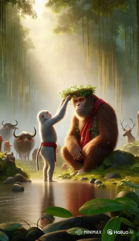 Jungle Ceremony: Mannu Crowned by Elephant Amidst Nature's Beauty – AI Generated Video | Hailuo AI
