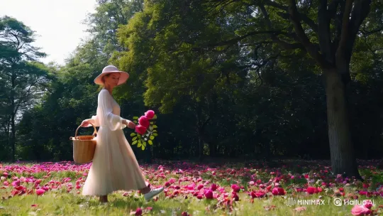 Lady Plucks Roses in Enchanted Forest Glade – AI Generated Video | Hailuo AI
