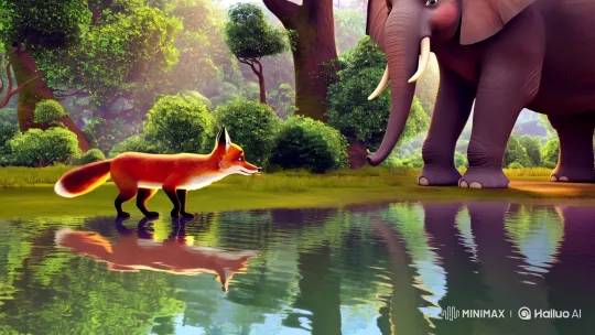 Fox and Elephant: An Unlikely Friendship in Sunlit Forest – AI Generated Video | Hailuo AI
