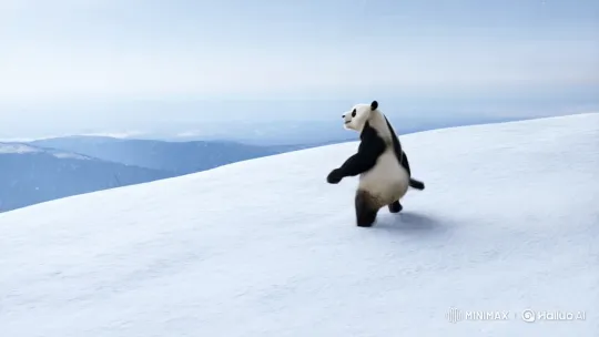 Panda Gracefully Dancing on Snowy Mountain Peak – AI Generated Video | Hailuo AI