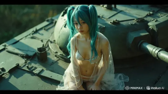 Woman in Silver Bikini on Tank: Aesthetic Outdoor Scene – AI Generated Video | Hailuo AI