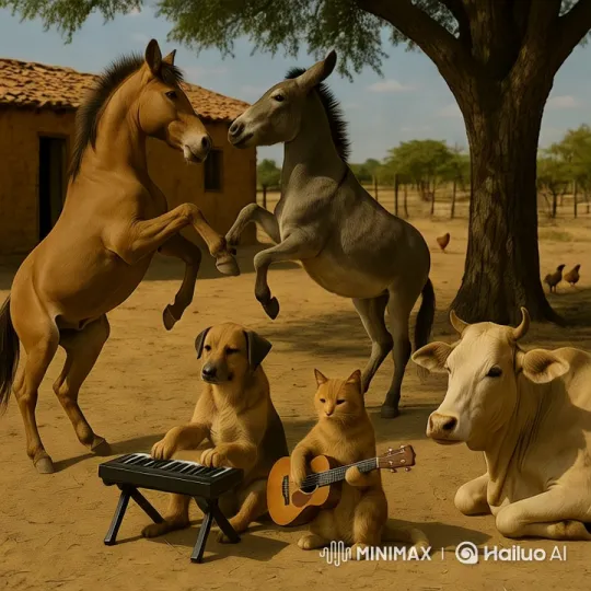 Animals Play Music in Pastoral Harmony – AI Generated Video | Hailuo AI