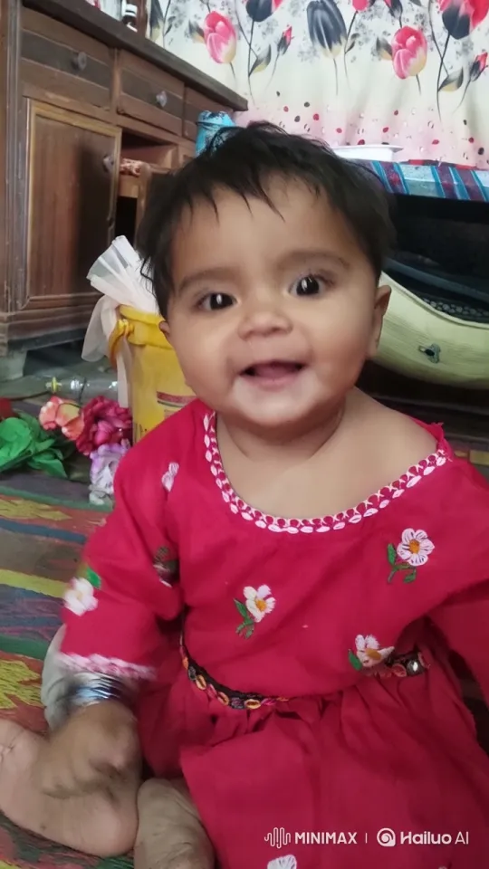 Child in Red with Floral Embroidery Amidst Flowers – AI Generated Video | Hailuo AI