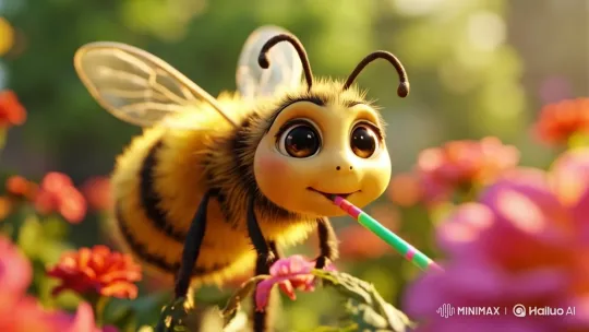 Bee Feeding in a Colorful Garden Oasis – AI Generated Video | Hailuo AI