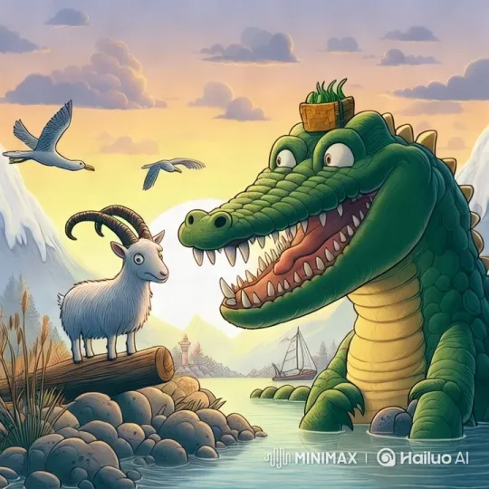 Crocodile and Goat: A Moment of Realization by the Riverbank – AI Generated Video | Hailuo AI