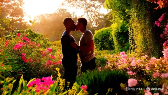 Romantic Embrace in a Sunlit Garden Setting – AI Generated Video | Hailuo AI