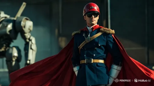 Military Officer Showcases Superiority with Futuristic Robot – AI Generated Video | Hailuo AI