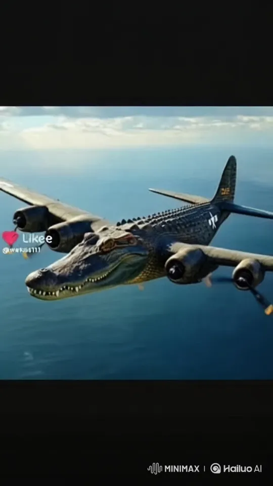 Alligator-Headed Aircraft Navigates Firestorm Chaos – AI Generated Video | Hailuo AI