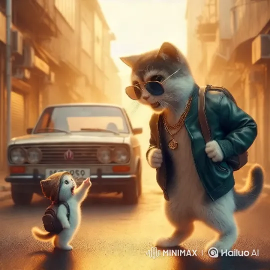 Cute Kitten Meets Stylish Cat in Tehran Alleyway – AI Generated Video | Hailuo AI