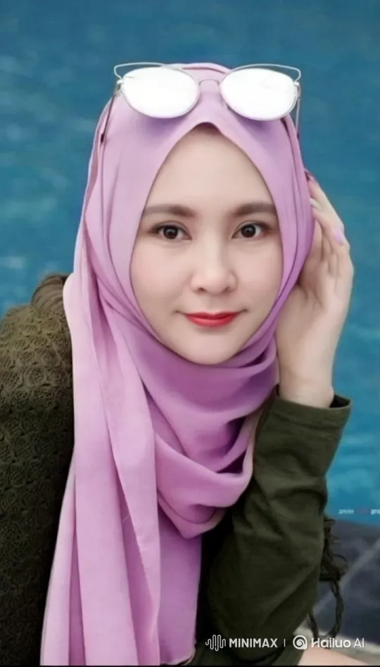 Serene Portrait: Pink Hijab and Green Sweater – AI Generated Video | Hailuo AI