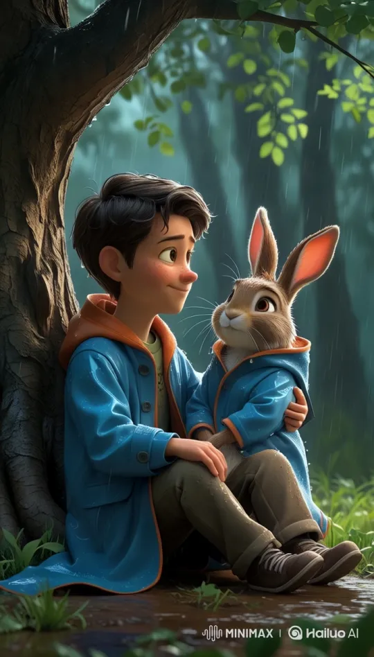 Boy and Rabbit Bond Under Sheltering Tree – AI Generated Video | Hailuo AI