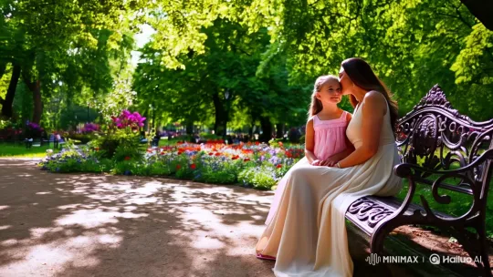 Mother and Daughter Share Intimate Moment in Scenic Park – AI Generated Video | Hailuo AI