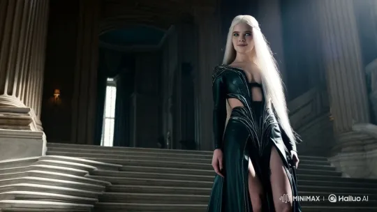 Nordic Villainess Commands Attention on Grand Staircase – AI Generated Video | Hailuo AI