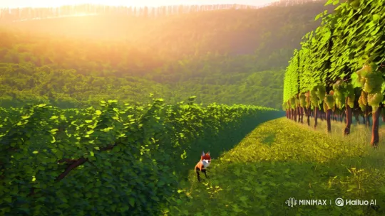 Fox Attempts to Reach Ripe Grapes in a Vineyard – AI Generated Video | Hailuo AI