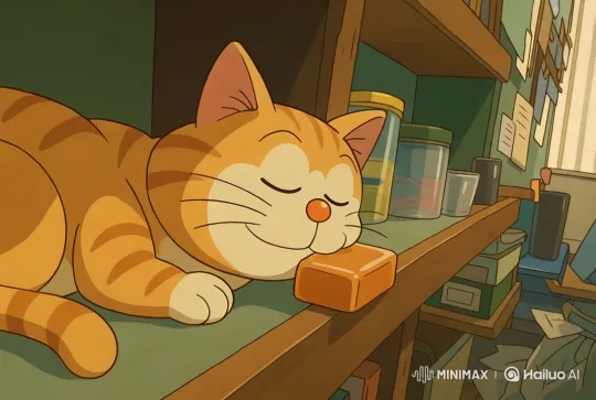 Sleepy Cat Winks in Cozy Office Setting – AI Generated Video | Hailuo AI