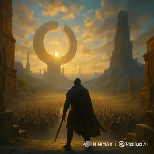 Cloaked Warrior Leads Army Beneath Floating Rings – AI Generated Video | Hailuo AI
