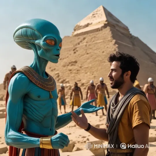 Alien and Man in Synchronized Pyramid Dialogue – AI Generated Video | Hailuo AI
