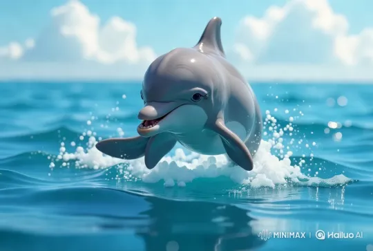 Dolphin Leaps Gracefully in Sunlit Ocean – AI Generated Video | Hailuo AI