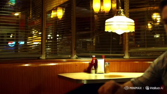 Retro Diner Scene: Man Enjoying French Fries – AI Generated Video | Hailuo AI