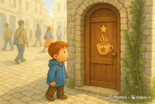 Boy Enters Enchanting Café on Rainy Afternoon – AI Generated Video | Hailuo AI