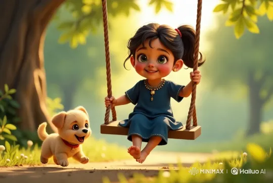 Girl and Puppy Play in Serene Park – AI Generated Video | Hailuo AI
