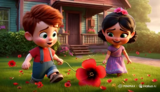 Aesthetic Childhood Scene with Children on a Lawn – AI Generated Video | Hailuo AI