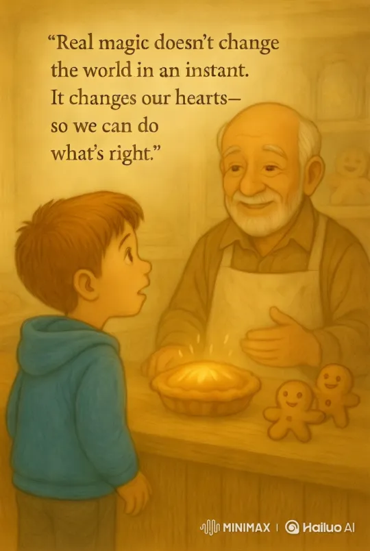 Magical Bakery Scene: Wisdom Shared Over Pie – AI Generated Video | Hailuo AI