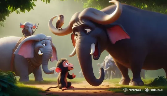 Wildlife Harmony: Elephant, Buffalo, Monkey, and Owl – AI Generated Video | Hailuo AI