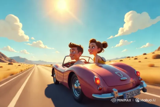 Children's Joyful Drive in Classic Convertible Across Desert – AI Generated Video | Hailuo AI