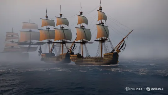 Misty Dawn Naval Battle: Majesty and Chaos – AI Generated Video | Hailuo AI