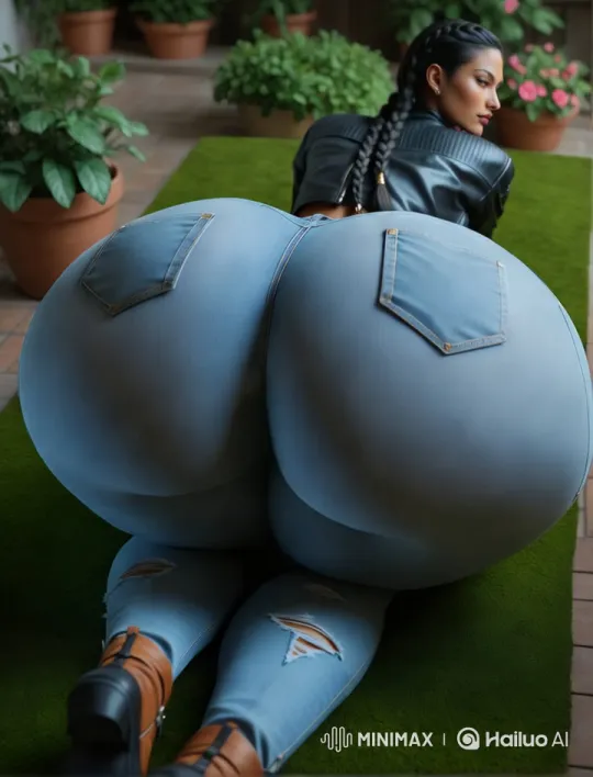 Woman Wiggles Hips in Ripped Jeans on Green Mat – AI Generated Video | Hailuo AI