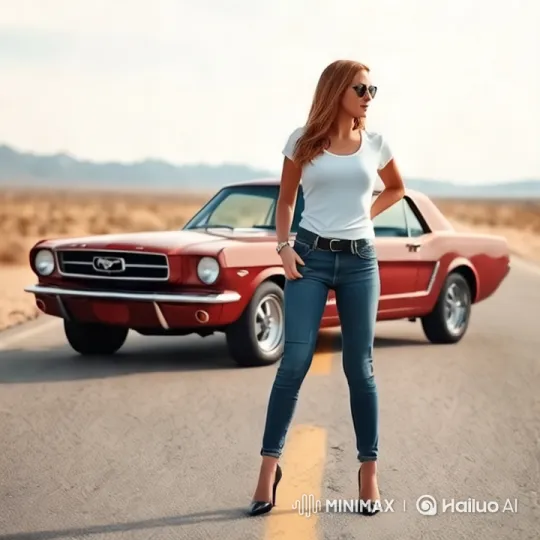 Confident Woman in Desert with Classic Mustang – AI Generated Video | Hailuo AI