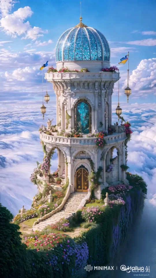 Fantasy Observatory on a Cloudy Cliff at Dawn – AI Generated Video | Hailuo AI