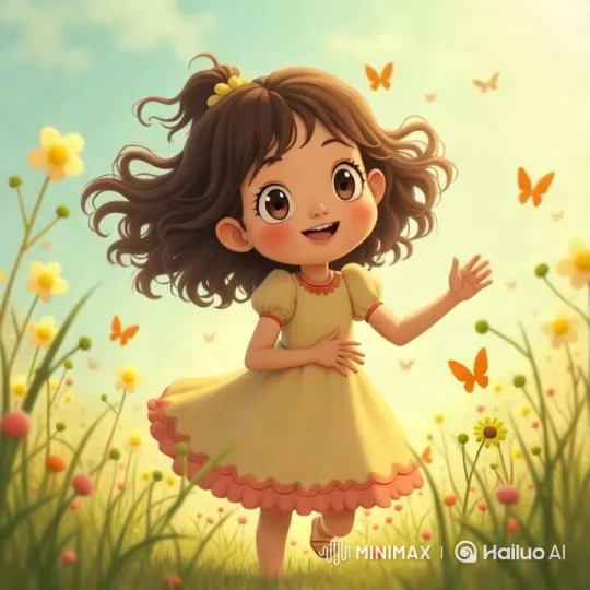 Joyful Girl Runs Through Enchanted Flower Field – AI Generated Video | Hailuo AI